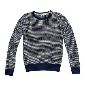 Marie Lund knit sweater crew neck blue and white patterned shoulder zip S